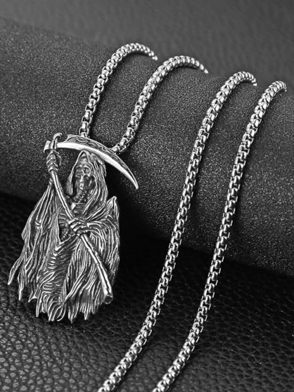 Santa Muerte Necklace for Men Stainless Steel Gothic Grim Reaper